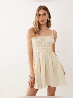 ASOS DESIGN Faith Beach Shirred Mini Sundress in Lemon